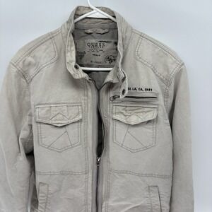 Vintage Guess Military Style Off-White Utility Jacket Moto Slim Y2K Field Men L